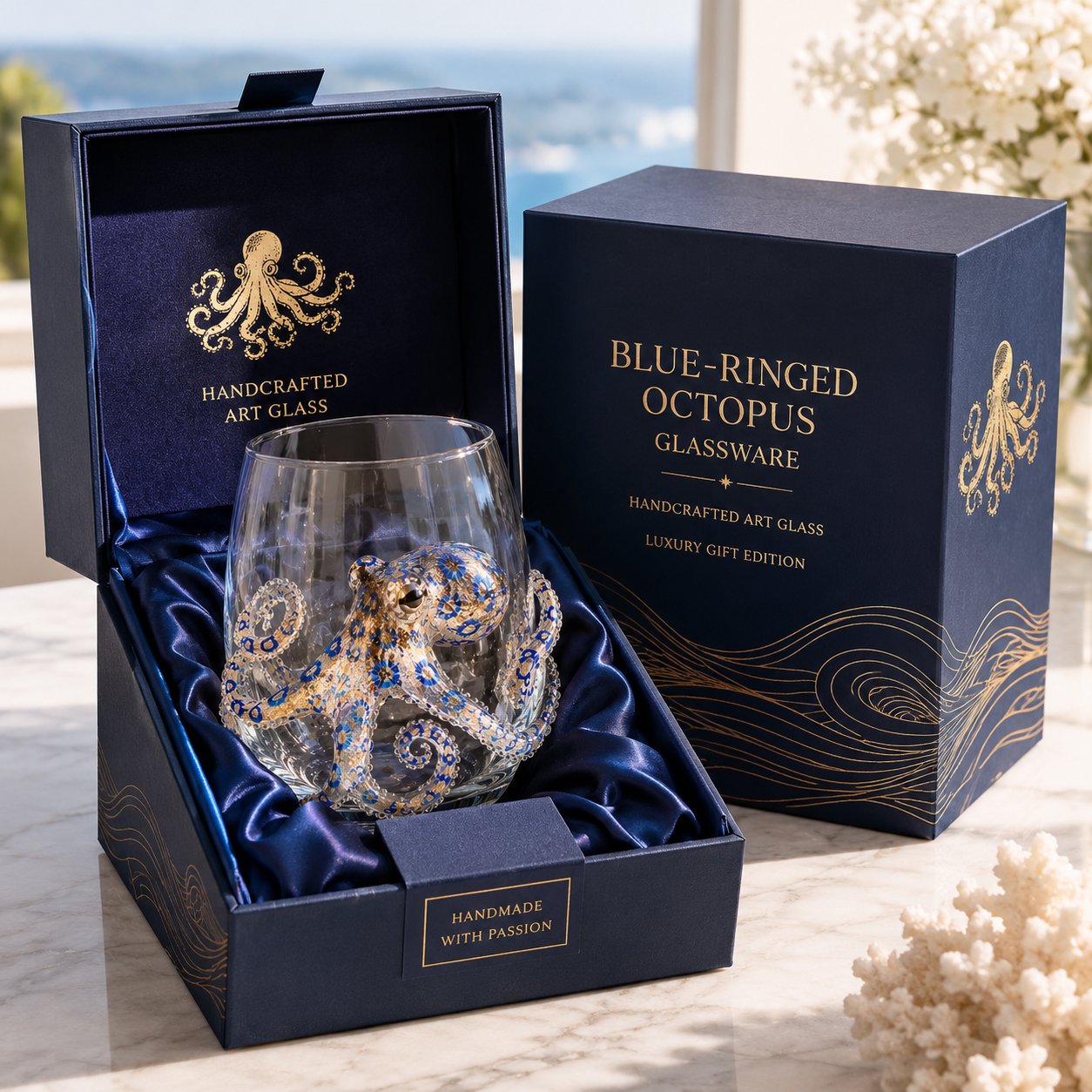 🎉🌊Artisanal Blue Ringed Octopus Glassware