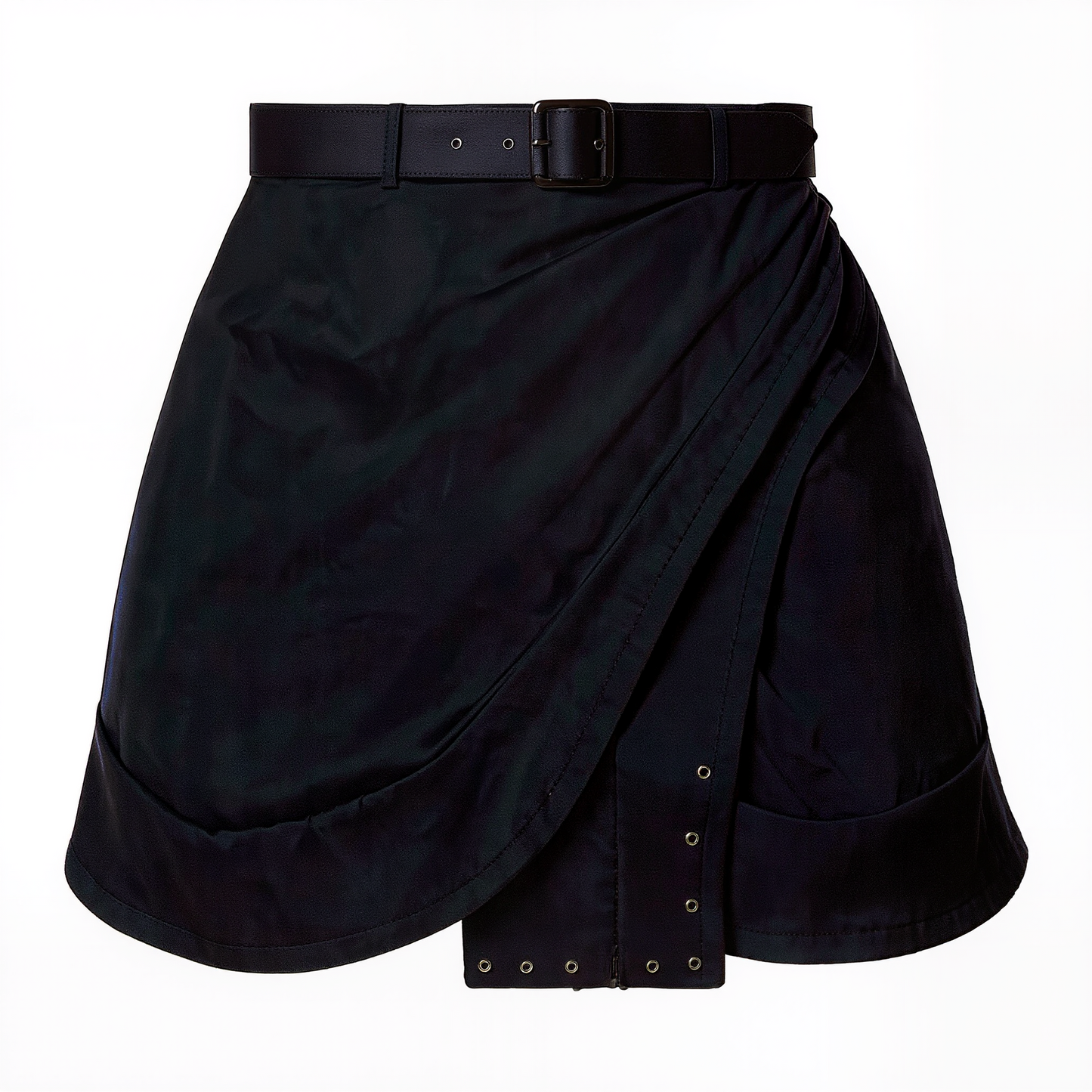 Asymmetric Wrap Mini Skirt with Belt and Stud Details