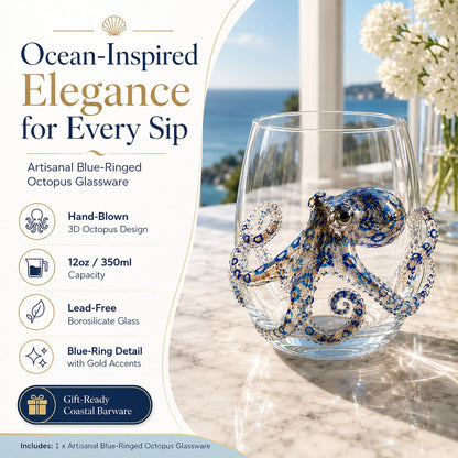 🎉🌊Artisanal Blue Ringed Octopus Glassware
