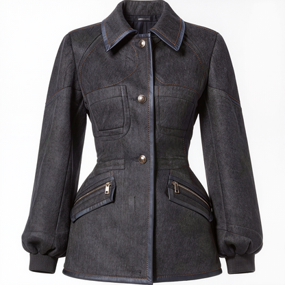 Tailored Denim Peplum Jacket with Biker Pockets