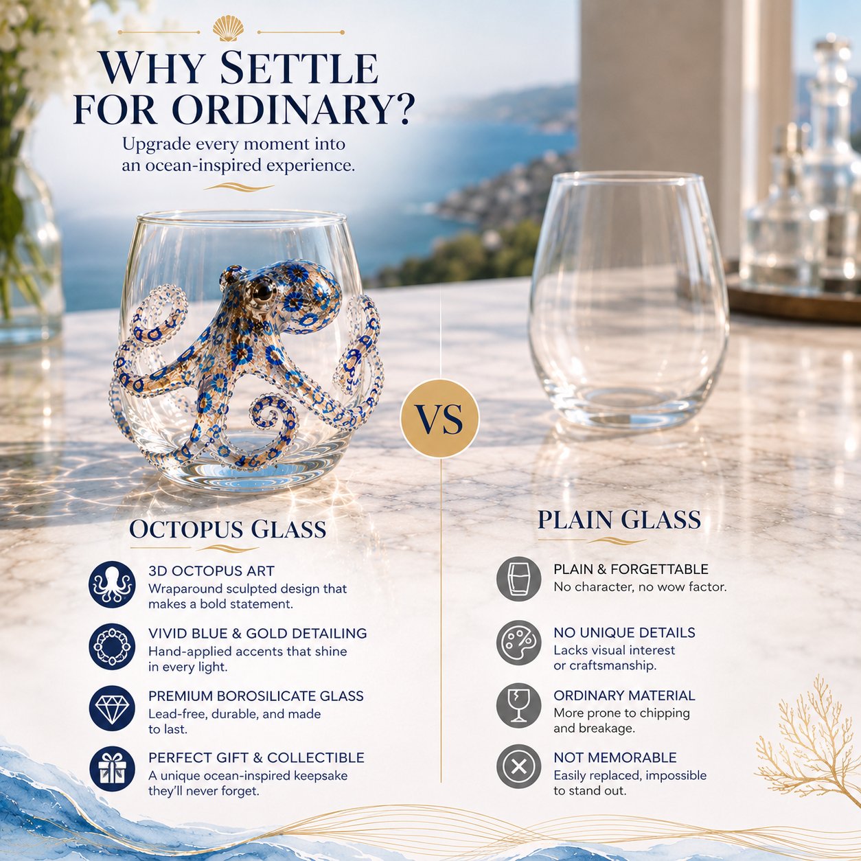 🎉🌊Artisanal Blue Ringed Octopus Glassware