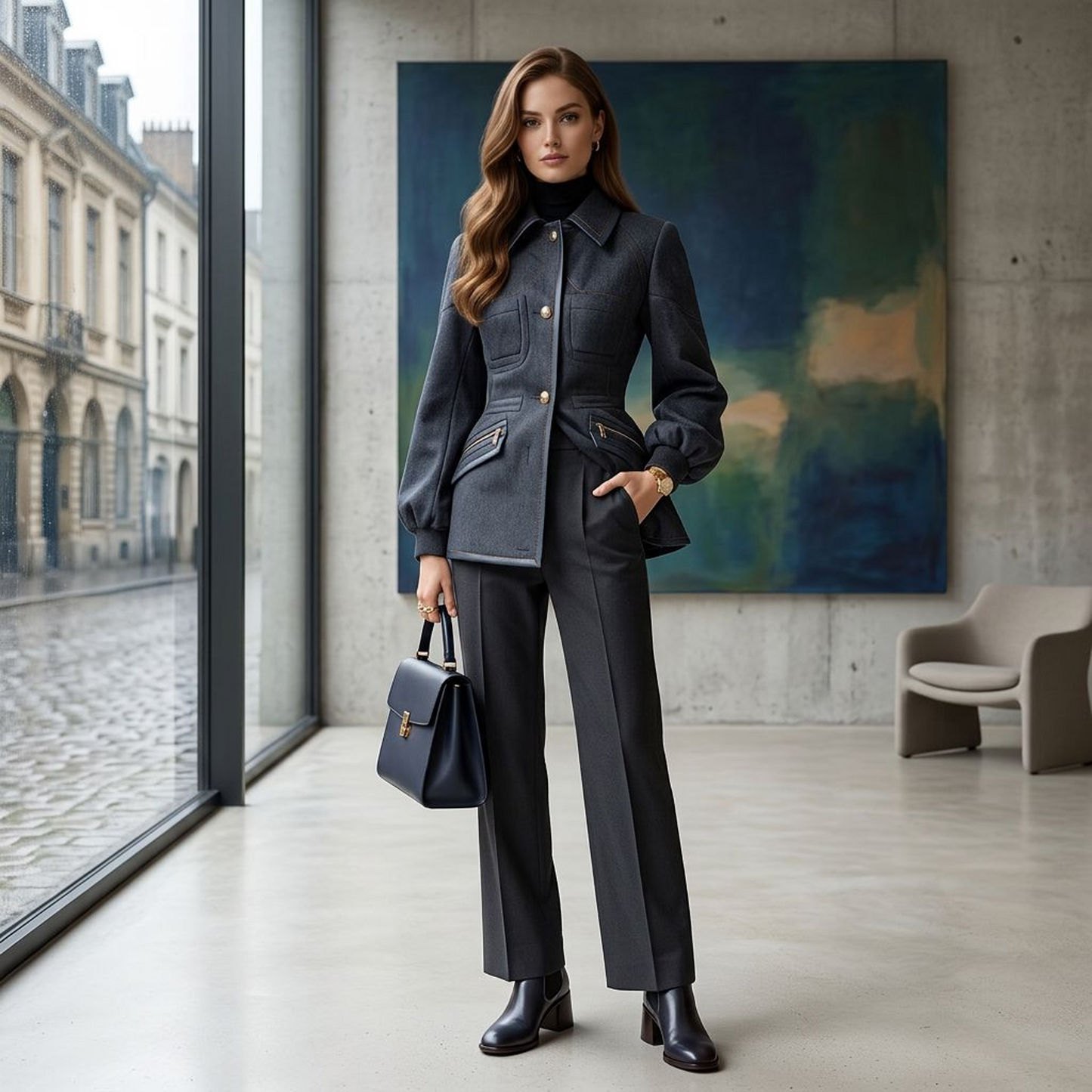 Tailored Denim Peplum Jacket with Biker Pockets