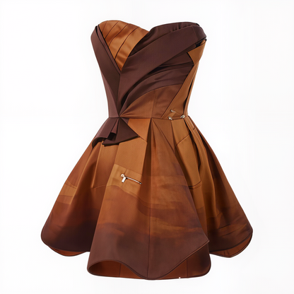 Caramel Twilight Pleated Mini Dress