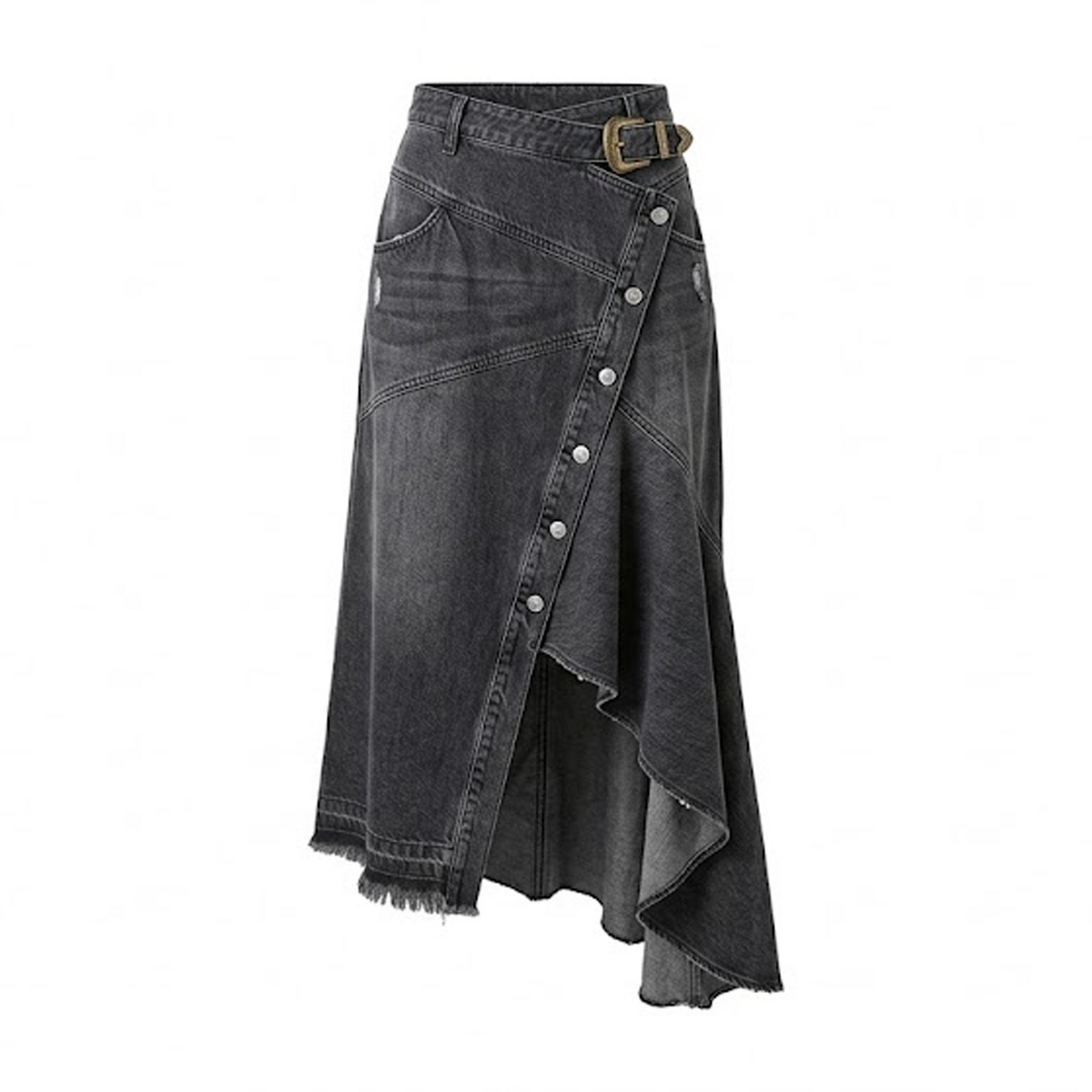 Asymmetric Wrap Mini Skirt with Studded Belt Detail