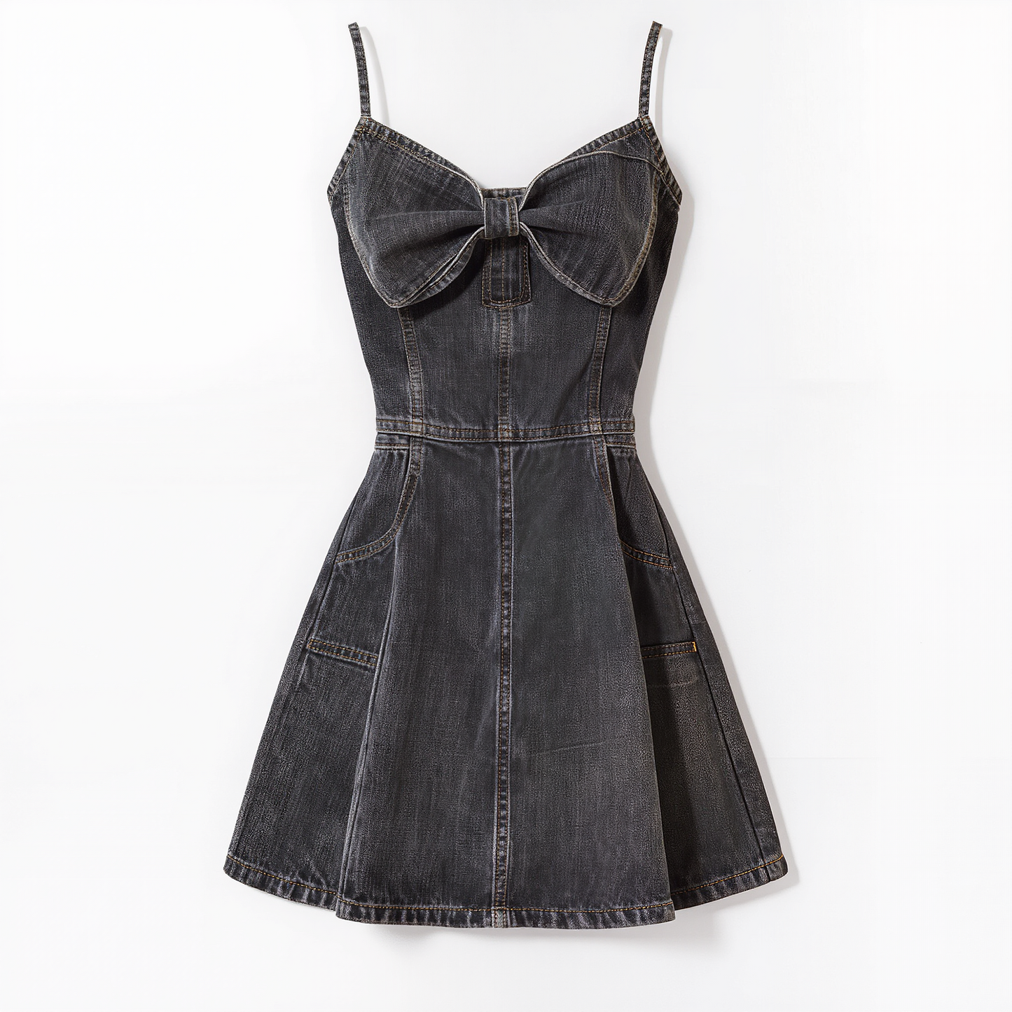 Midnight Smoke Bow-Front Denim Mini Dress