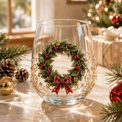 🎄✨ 3D Christmas Glass Art Cup | Luxury Raised Holiday Glassware for Drinks. Decor & Christmas Gifts 🎁