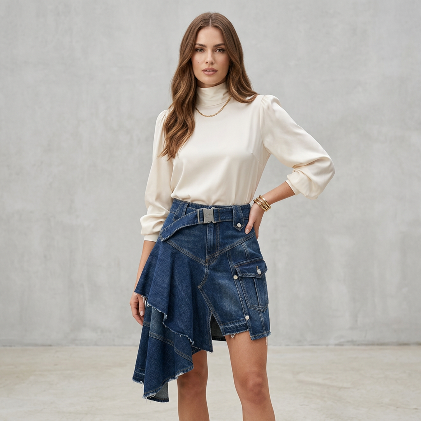 Midnight Renegade Asymmetric Utility Denim Skirt