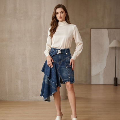 Midnight Renegade Asymmetric Utility Denim Skirt