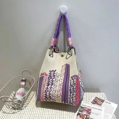 👜🏅Boho Woven Polyester Bucket Bag