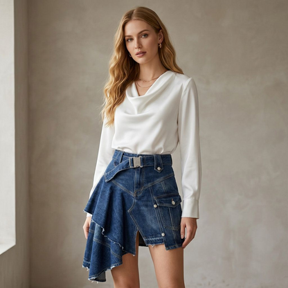 Midnight Renegade Asymmetric Utility Denim Skirt