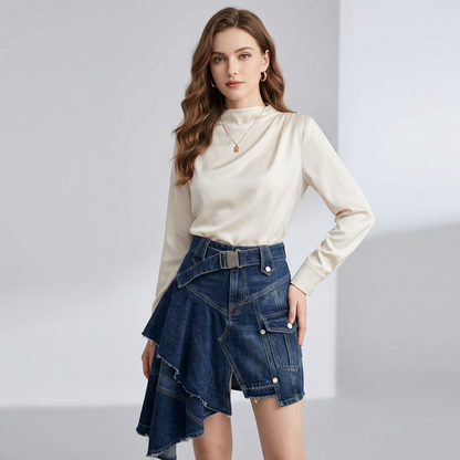Midnight Renegade Asymmetric Utility Denim Skirt