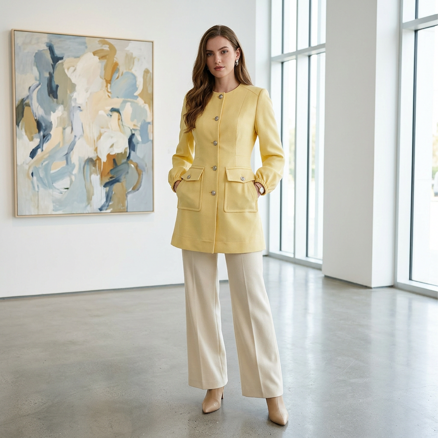 Buttercream Sculpted Longline Blazer Coat