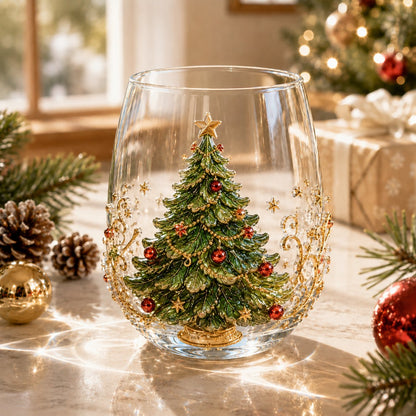 🎄✨ 3D Christmas Glass Art Cup | Luxury Raised Holiday Glassware for Drinks. Decor & Christmas Gifts 🎁