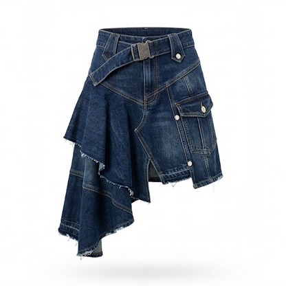 Midnight Renegade Asymmetric Utility Denim Skirt