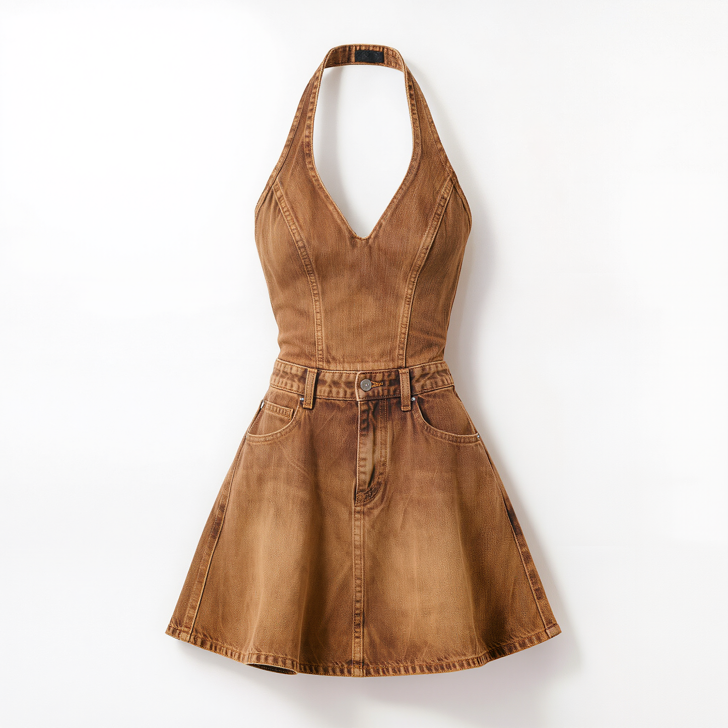 Desert Sunset Halter Denim Mini Dress
