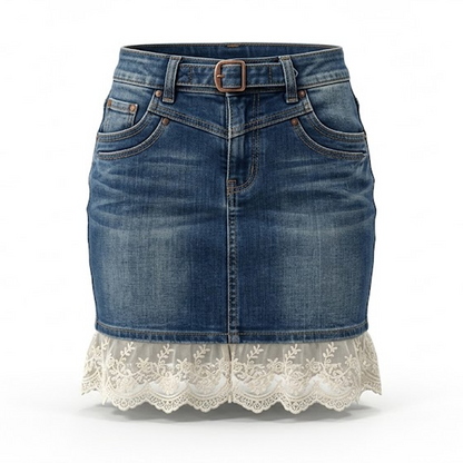 Asymmetric Wrap Denim Midi Skirt with Raw Hem