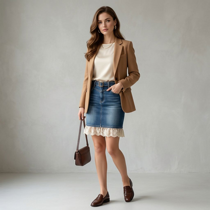 Asymmetric Wrap Denim Midi Skirt with Raw Hem
