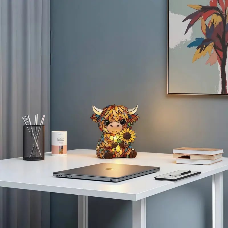 ✨ Creative Highland Cow LED Night Light. Home Cartoon Animal Resin Figurine. Cute Decorative Lamp for Kids' Room & Living Area. Table Bedside Lamp. USB Powered Lamp