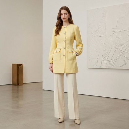 Buttercream Sculpted Longline Blazer Coat