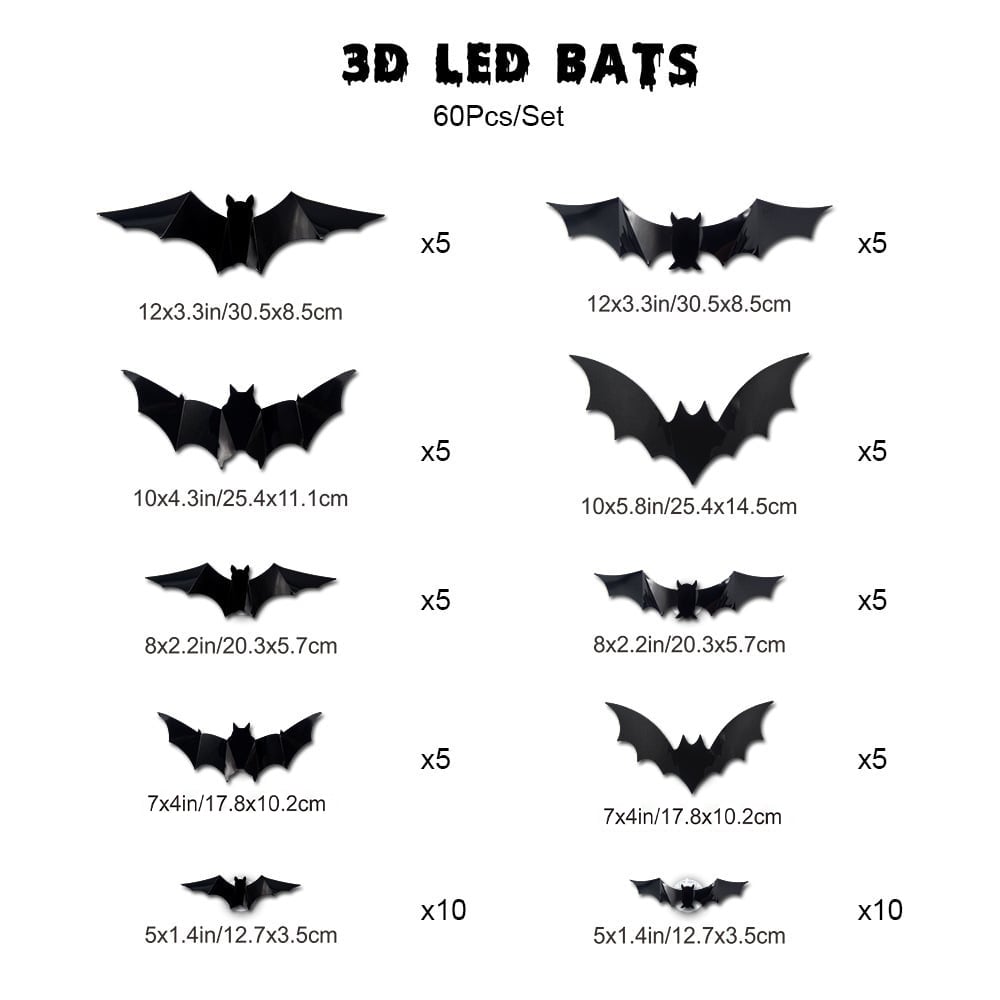 3D LED Glowing Bat Wall Decorations – Halloween Flying Bat Swarm Set