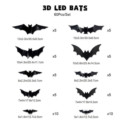 3D LED Glowing Bat Wall Decorations – Halloween Flying Bat Swarm Set