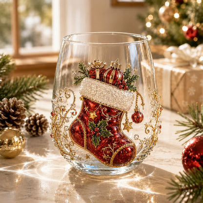 🎄✨ 3D Christmas Glass Art Cup | Luxury Raised Holiday Glassware for Drinks. Decor & Christmas Gifts 🎁