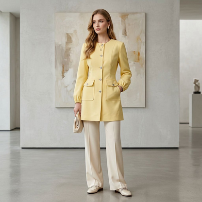 Buttercream Sculpted Longline Blazer Coat
