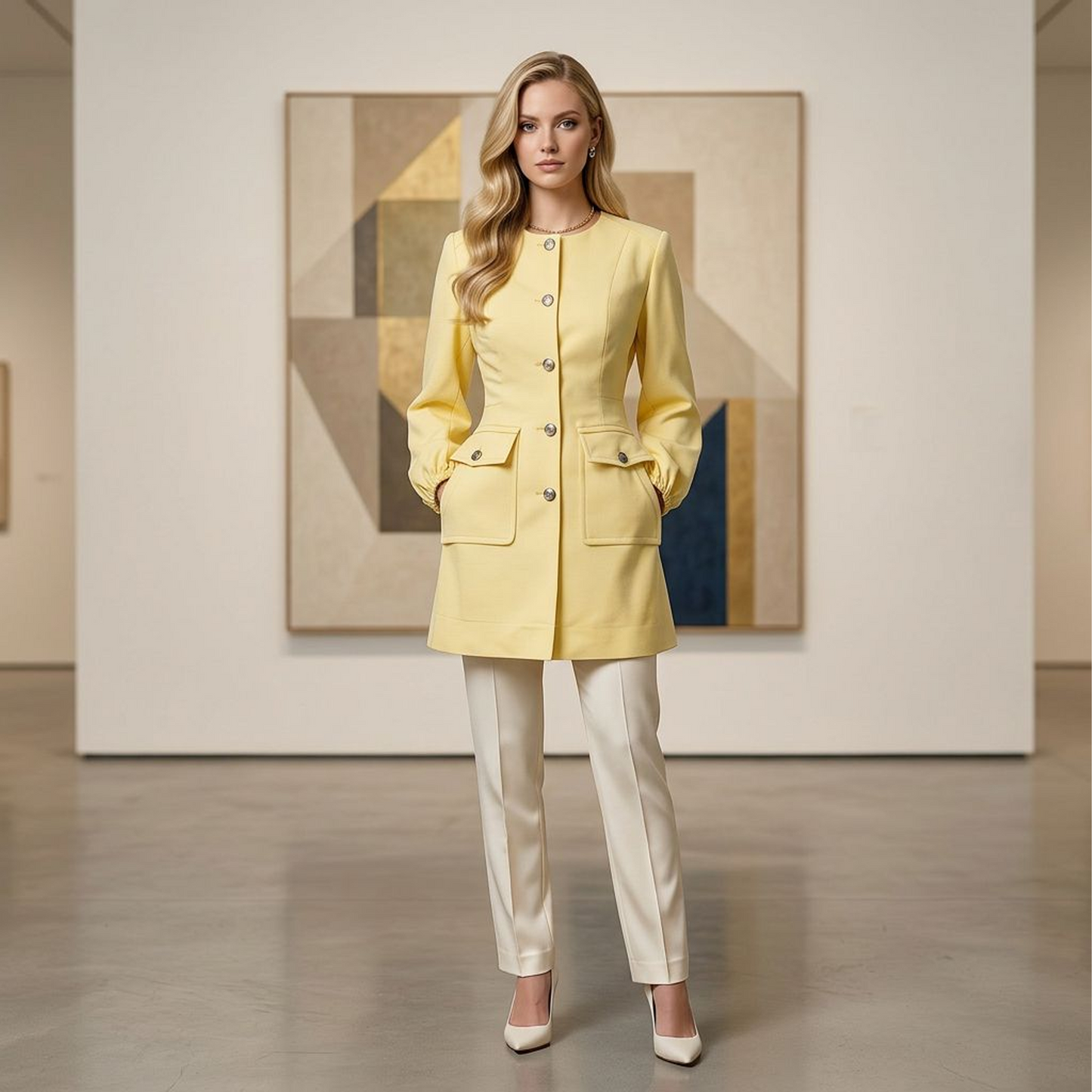 Buttercream Sculpted Longline Blazer Coat