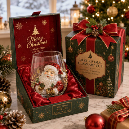 🎄✨ 3D Christmas Glass Art Cup | Luxury Raised Holiday Glassware for Drinks. Decor & Christmas Gifts 🎁