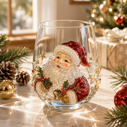 🎄✨ 3D Christmas Glass Art Cup | Luxury Raised Holiday Glassware for Drinks. Decor & Christmas Gifts 🎁