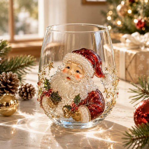 🎄✨ 3D Christmas Glass Art Cup | Luxury Raised Holiday Glassware for Drinks. Decor & Christmas Gifts 🎁
