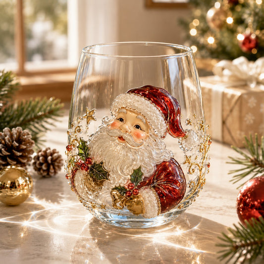 🎄✨ 3D Christmas Glass Art Cup | Luxury Raised Holiday Glassware for Drinks. Decor & Christmas Gifts 🎁