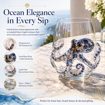 🎉🌊Artisanal Blue Ringed Octopus Glassware