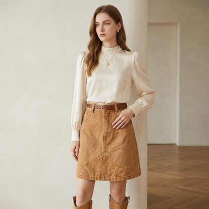 Vintage Washed Denim A Line Mini Skirt