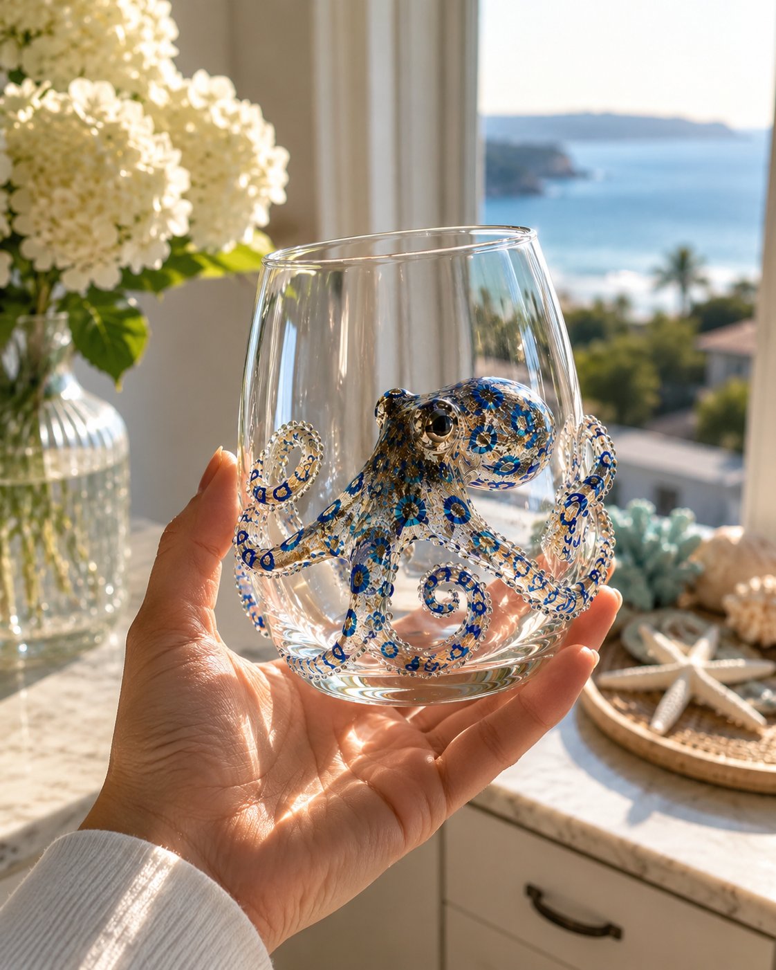 🎉🌊Artisanal Blue Ringed Octopus Glassware