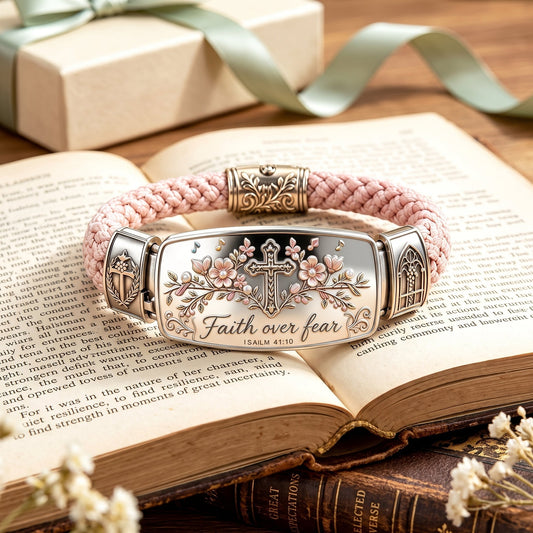 ✝️Faith Over Fear Bracelet – Christian Cross Bracelet Inspired by Isaiah 41:10. Hope. Courage & Divine Strength