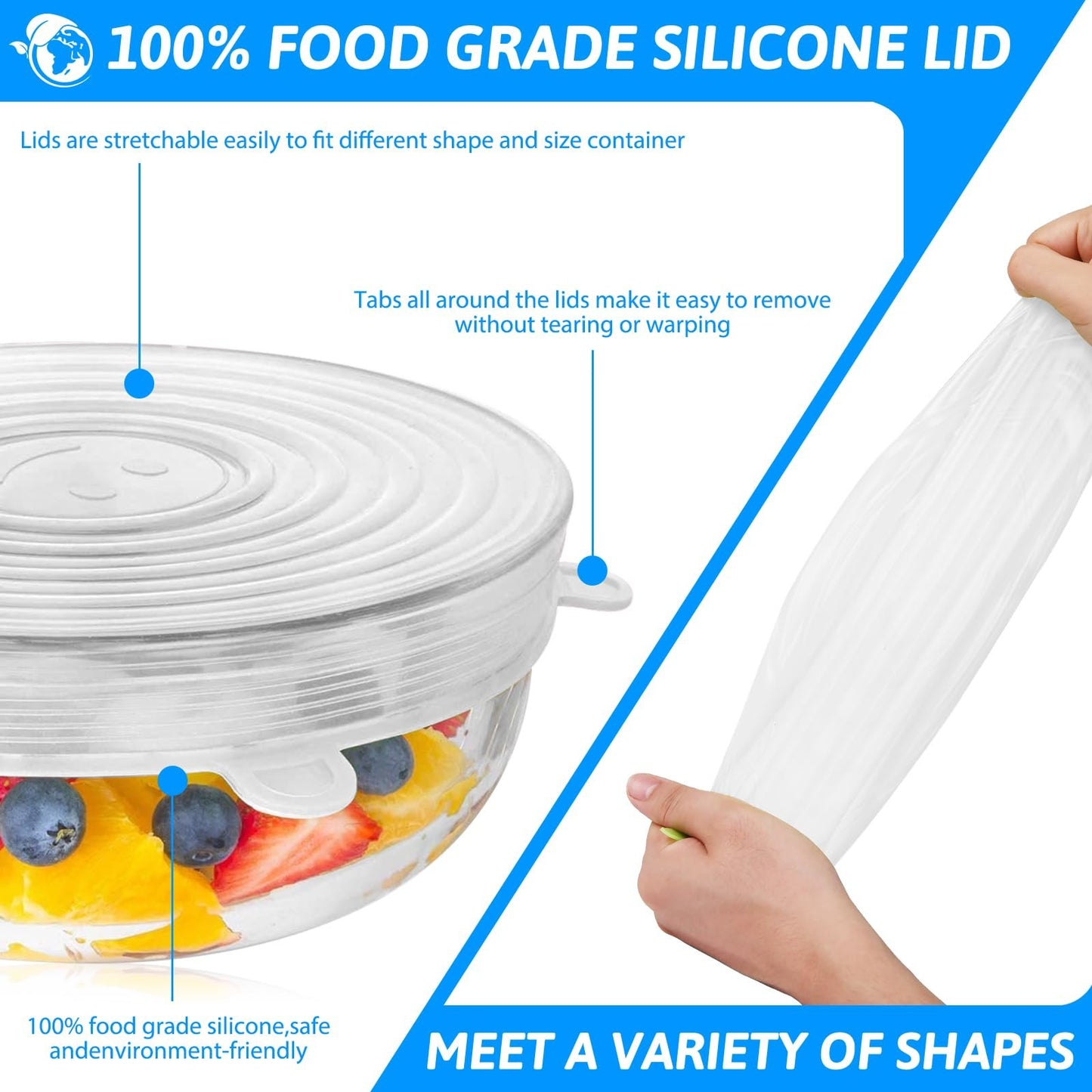 Silicone Cover Stretch Lids Reusable Airtight Food Wrap Covers