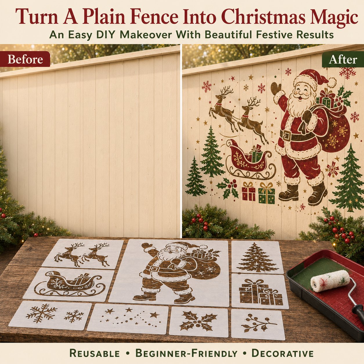 🌿 Garden Wall Stencil. Reusable DIY Kit for Walls. Fences & Patios