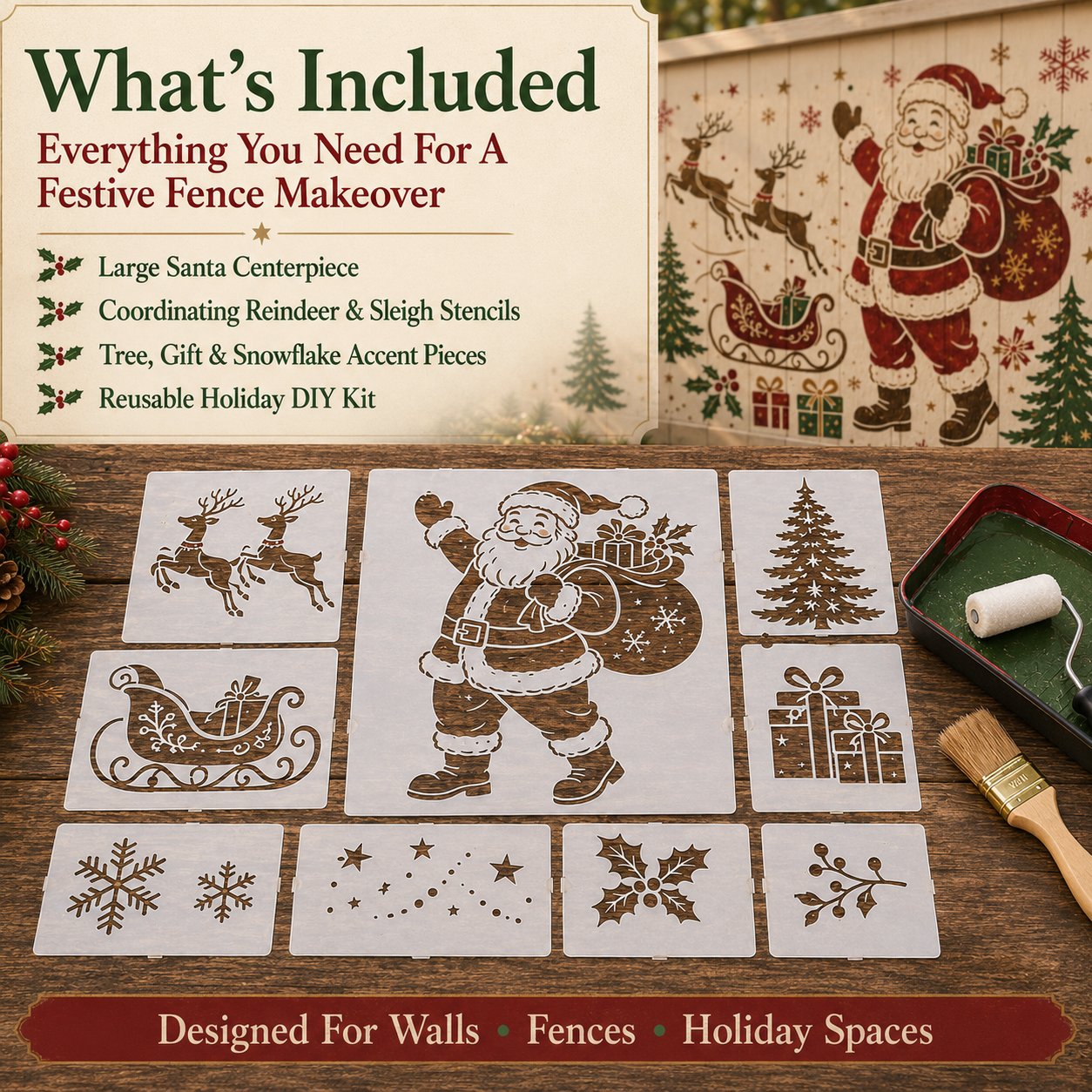 🌿 Garden Wall Stencil. Reusable DIY Kit for Walls. Fences & Patios