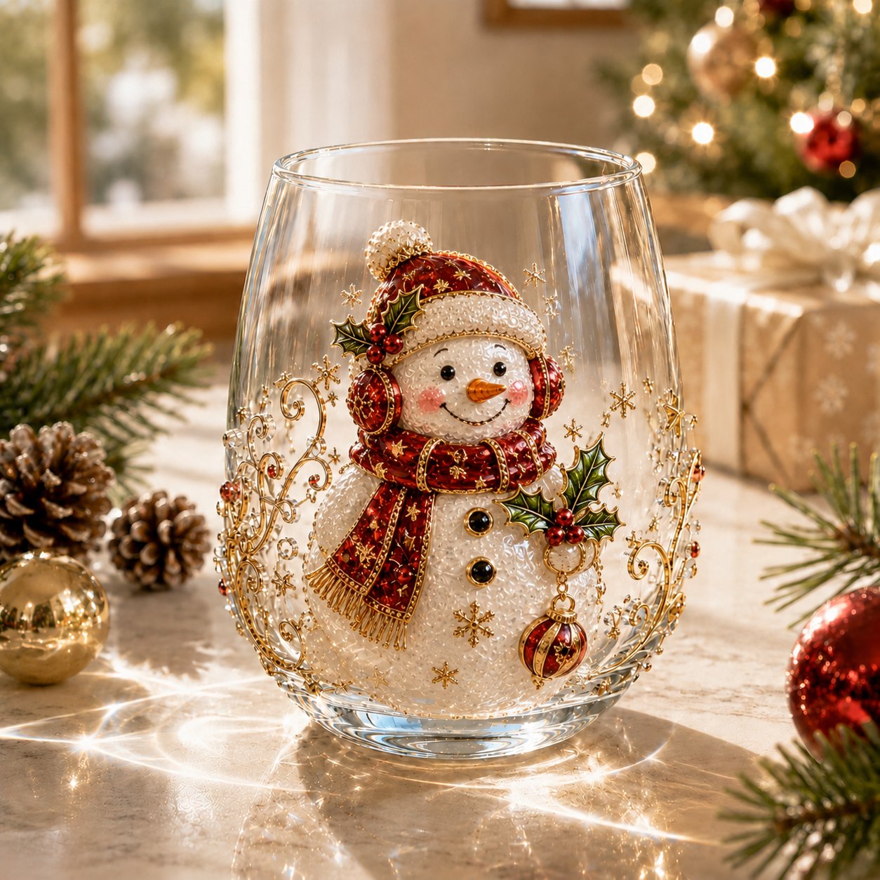 🎄✨ 3D Christmas Glass Art Cup | Luxury Raised Holiday Glassware for Drinks. Decor & Christmas Gifts 🎁
