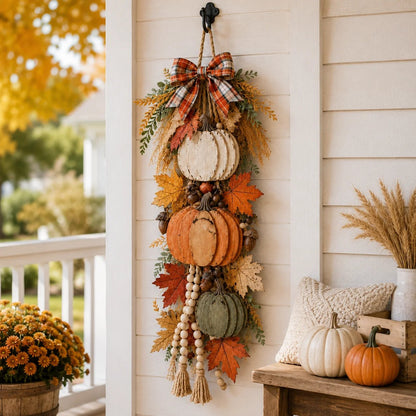 🎉🏡🎃Rustic Wooden Pumpkin Door Hanging with Warm LED Lights