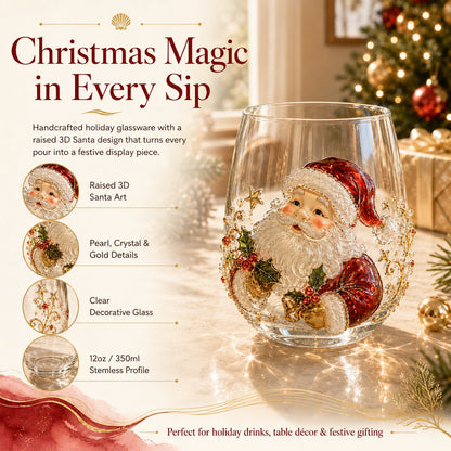 🎄✨ 3D Christmas Glass Art Cup | Luxury Raised Holiday Glassware for Drinks. Decor & Christmas Gifts 🎁