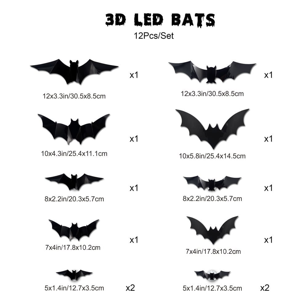 3D LED Glowing Bat Wall Decorations – Halloween Flying Bat Swarm Set