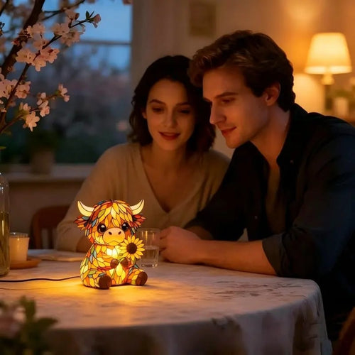 ✨ Creative Highland Cow LED Night Light. Home Cartoon Animal Resin Figurine. Cute Decorative Lamp for Kids' Room & Living Area. Table Bedside Lamp. USB Powered Lamp