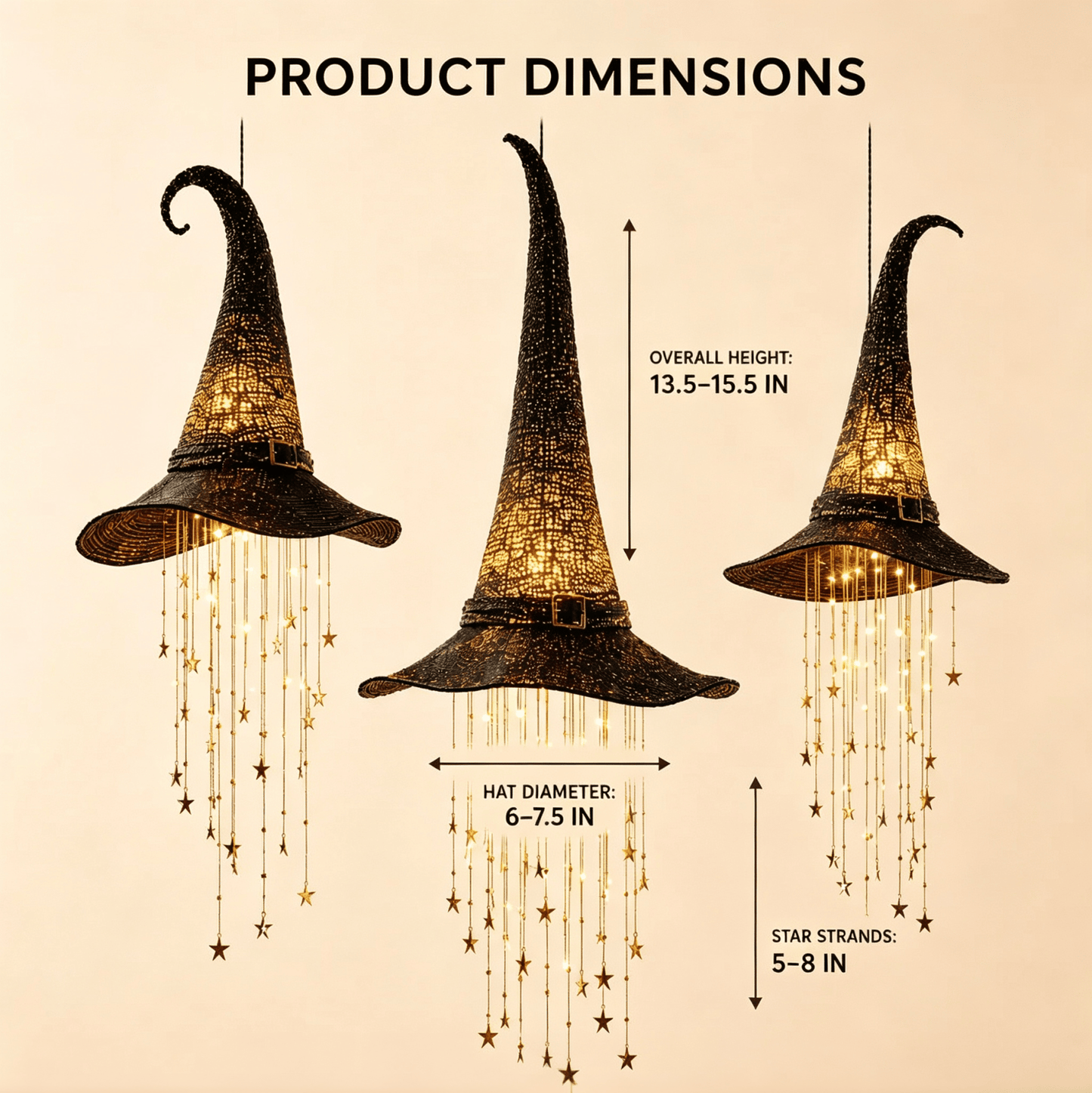 🧙‍♀️ Lighted Witch Hat Hanging Chime ✨ Battery-Powered Halloween Décor with Remote Control