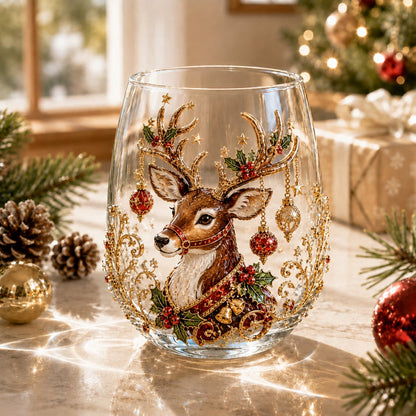 🎄✨ 3D Christmas Glass Art Cup | Luxury Raised Holiday Glassware for Drinks. Decor & Christmas Gifts 🎁